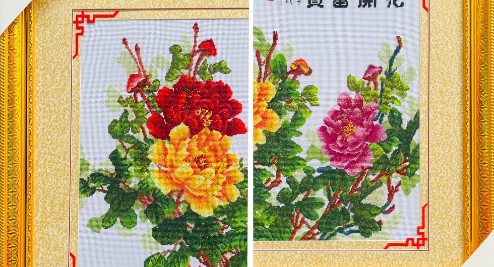 牡丹花开富贵装裱效果