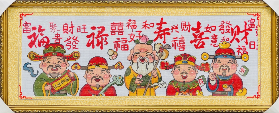 福禄寿喜财五路财神爷 E79-15金